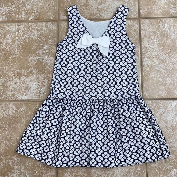 Janie and Jack Navy Blue and White Eyelet Dress with Bow - Picture 3 of 3